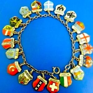 Vintage REU 800 Silver Sterling Enamel City Shields 20 Charm Bracelet Jewelry